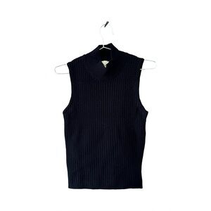 New Elie Tahari Ribbed Knit Sleeveless Mock Neck Black Shell Sweater Top L